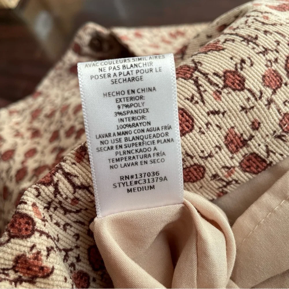 Paper Crane Corduroy Button Front Floral Dress Sz M Academia School Cottagecore